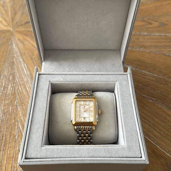 MICHELE Deco Madison Two-Tone 18K Gold-Plated Diamond Dial Watch